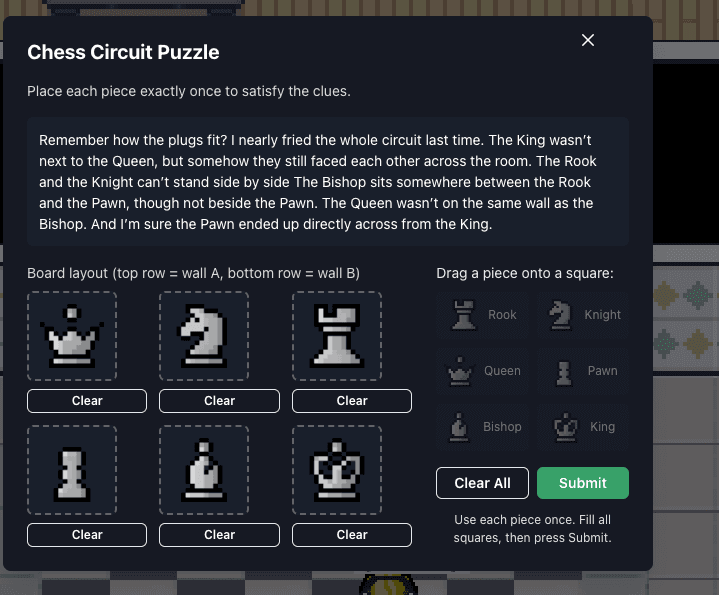 Chess logic puzzle interface