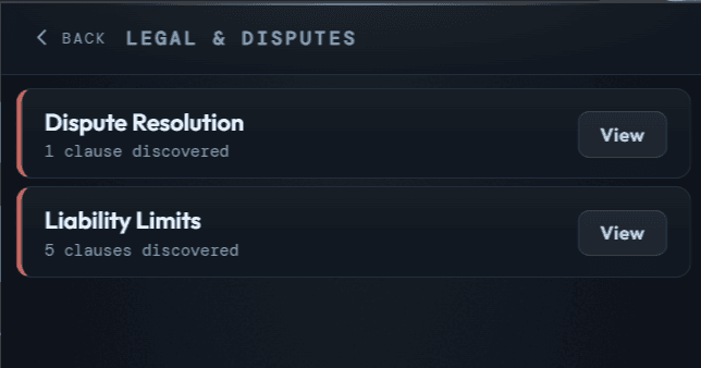 PolicyScope Legal and Disputes category drilldown